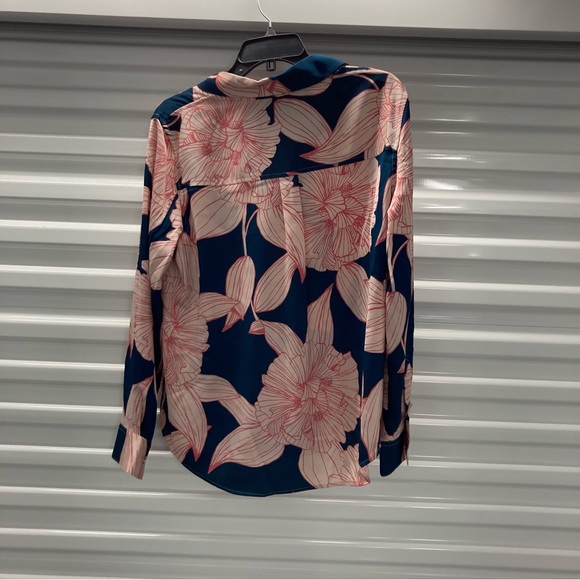 DKNY Women's Navy and Pink Floral Button Down Shirt - Picture 9 of 14